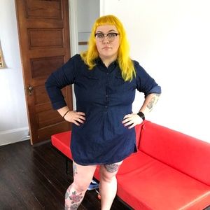 long sleeve denim shift dress